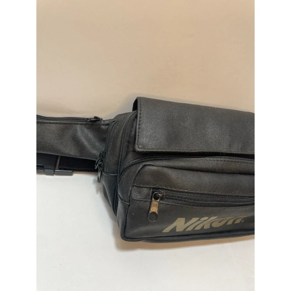 Nikon Camera Fanny Waist Pack Bag Black Nylon Vintage Crossbody Bag Leather NEW